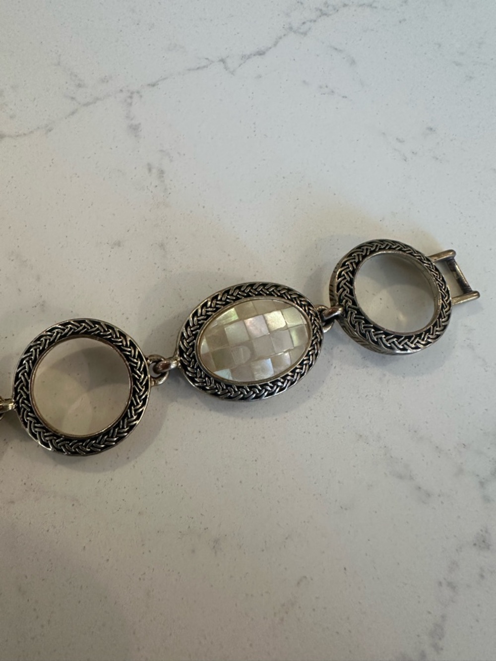 Lia Sophia Silver-Tone Oval Link Bracelet with White Mother-of-Pearl - Picture 2 of 3